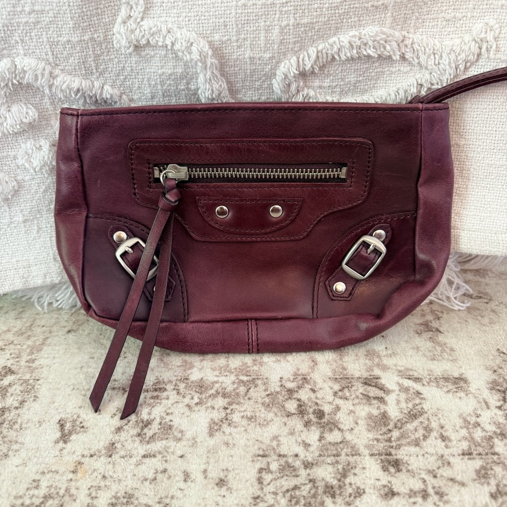 Latico Clutch Bag Womens Small Burgundy Leather Buckle Accent Wristlet Purse